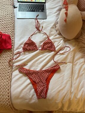 Monday Swimwear Red Patterned Triangle Bikini Set